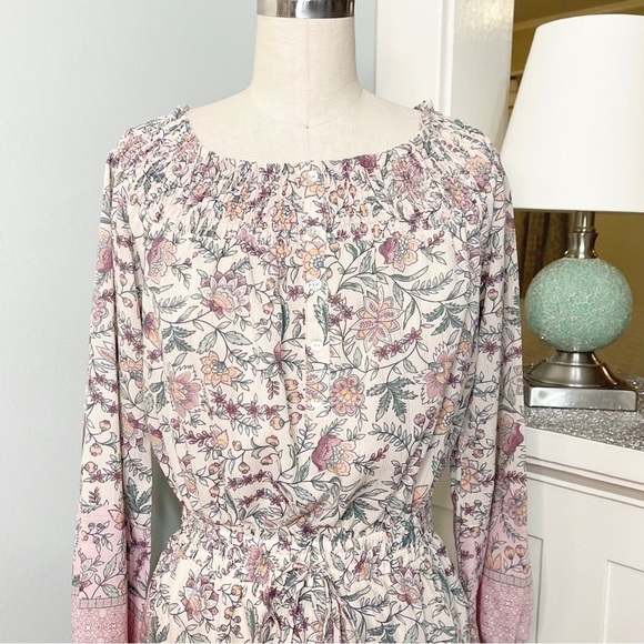 LOVESTITCH Pink Floral Ruffle Off-Shoulder Boho Mini Dress Small Nwt - Picture 7 of 14
